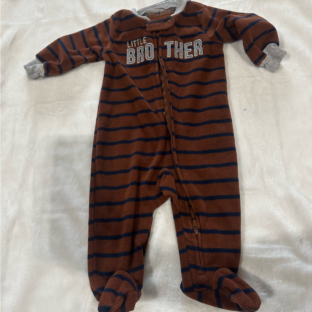 Little Brother Striped Brown and Navy Kids One Piece